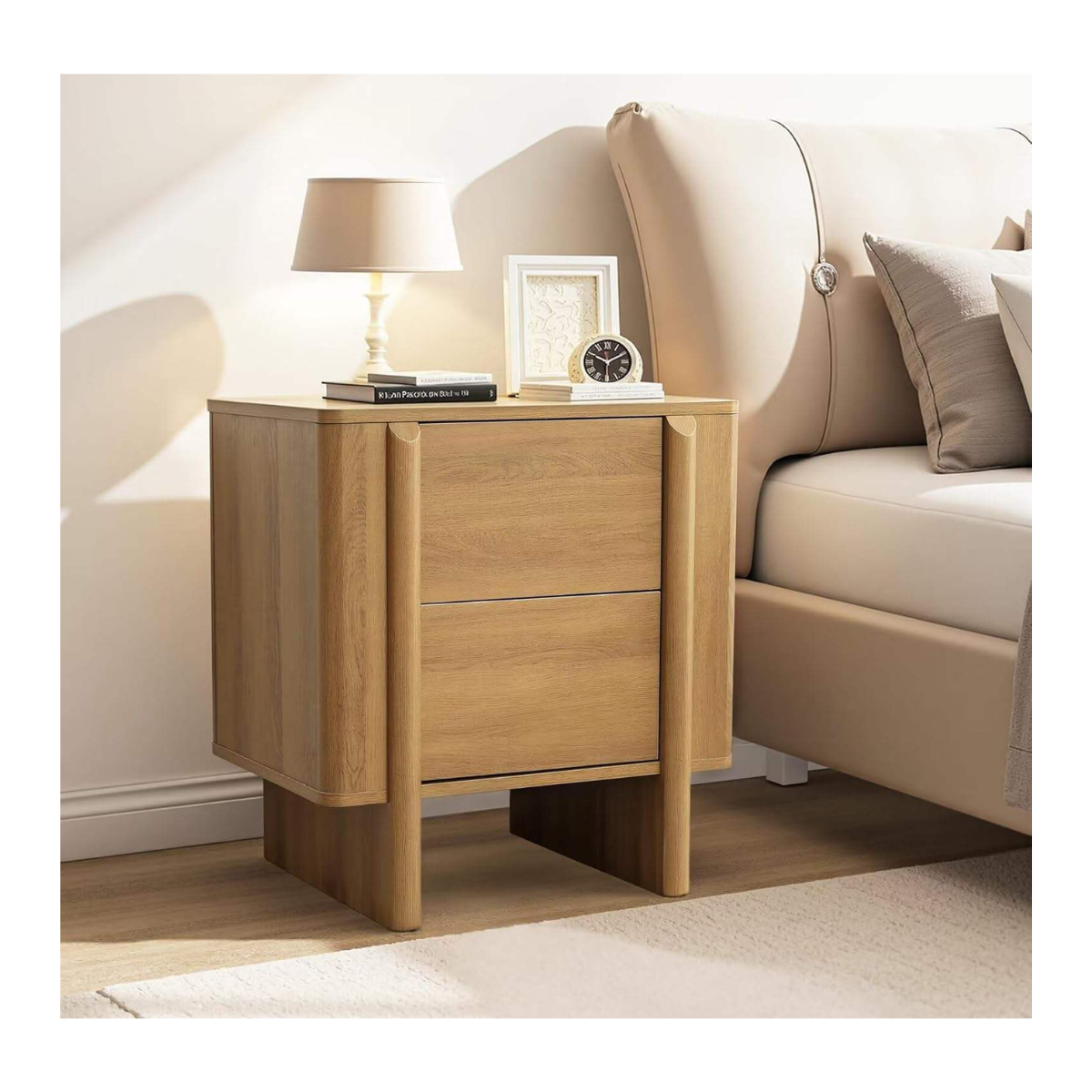 Rounded Oak Panel-Base Nightstand